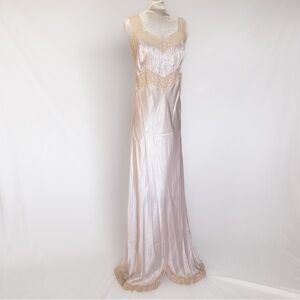 1940s vintage satin & lace maxi slip dress in icey lavender purple